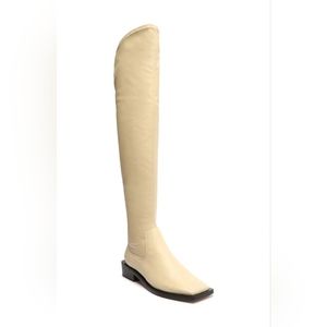 Schutz Napa soft stretch synthetic material over-the-knee boots. Eggshell